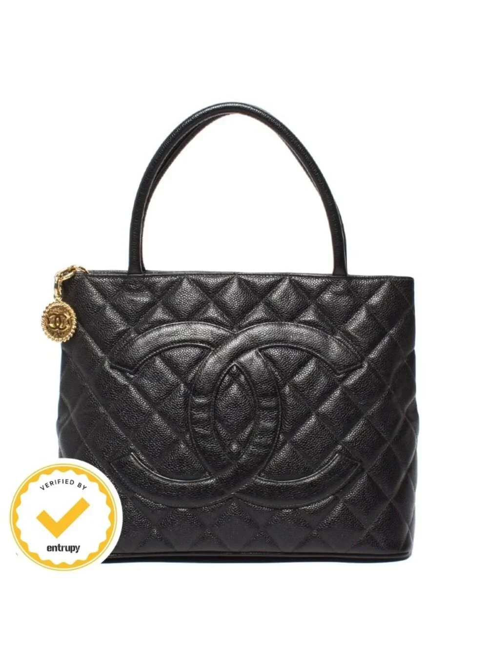 Chanel Tote Bag Gold Quilted Caviar Leather